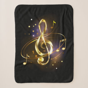 Gold Treble Clef Music Sherpa Blanket