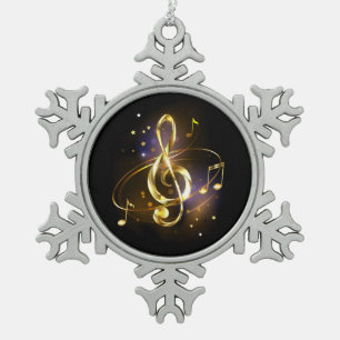 Gold Treble Clef Music Snowflake Pewter Christmas Ornament