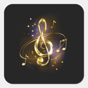 Gold Treble Clef Music Square Sticker