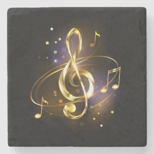 Gold Treble Clef Music Stone Coaster