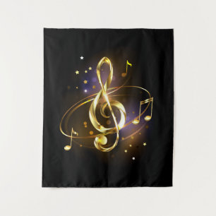 Gold Treble Clef Music Tapestry