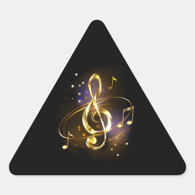 Gold Treble Clef Music Triangle Sticker (Front)