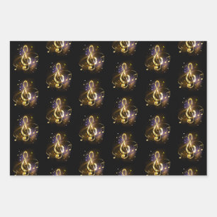 Gold Treble Clef Music Wrapping Paper Sheet
