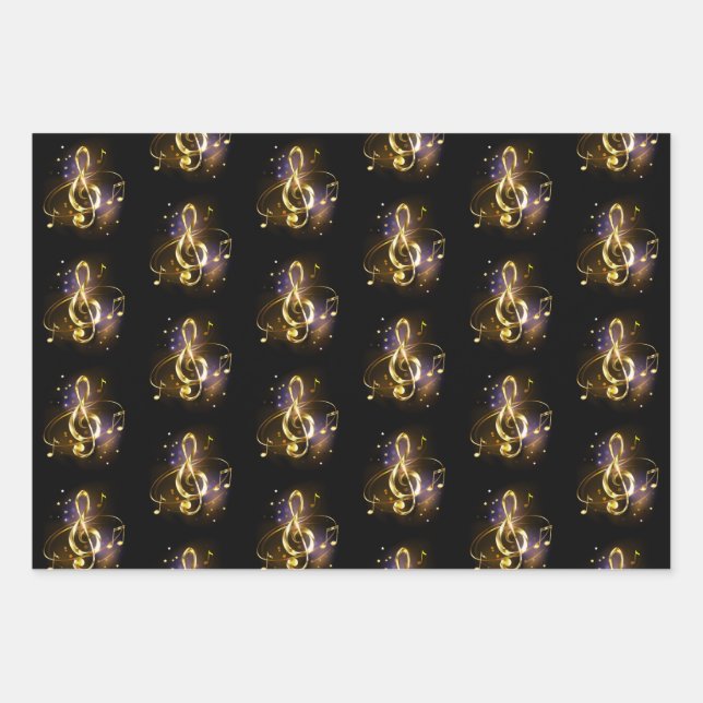 Gold Treble Clef Music Wrapping Paper Sheet (Front)