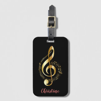 Gold Treble Clef Personalized Music Luggage Tag