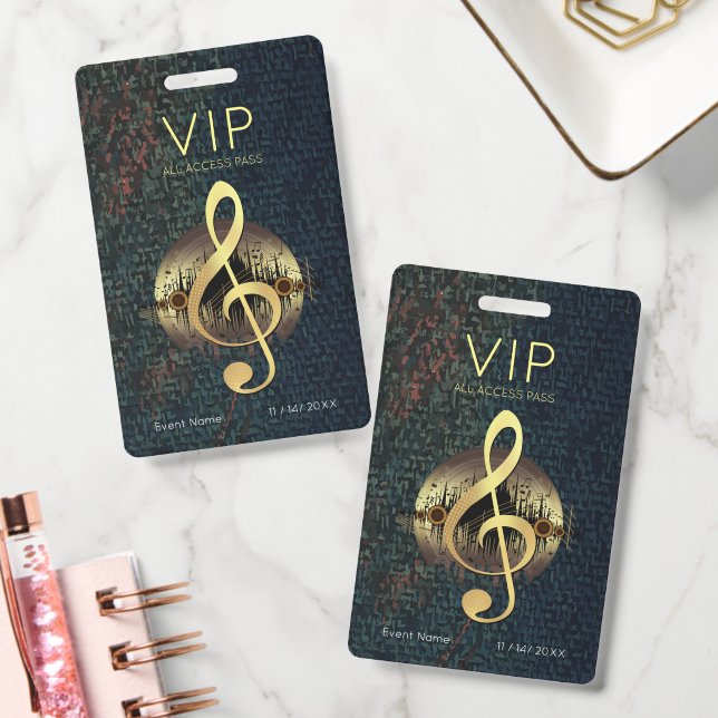Gold Treble Clef VIP All Access Fibre Texture ID Badge (Office)