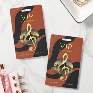 Gold Treble Clef VIP All Access Orange Wave Design ID Badge