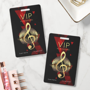Gold Treble Clef VIP All Access Red Abstract ID Badge