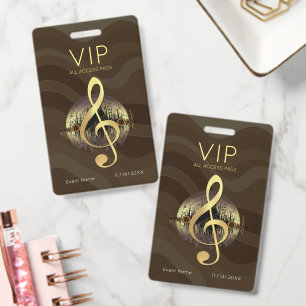 Gold Treble Clef VIP All Access Warm Abstract Wave ID Badge
