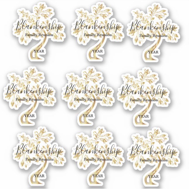 Gold Tree Art Family Reunion Template Sticker (Front)