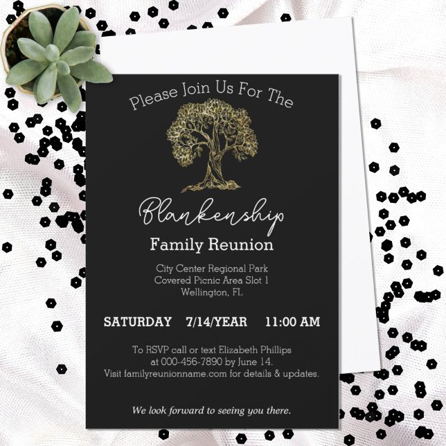 Gold Tree Artwork Single Day Family Reunion Party Invitation (Creator Uploaded)