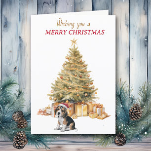 Gold Tree Beagle Puppy Christmas Card
