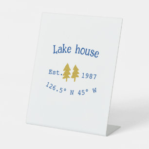 Gold tree blue lake house add coordinate year fami pedestal sign