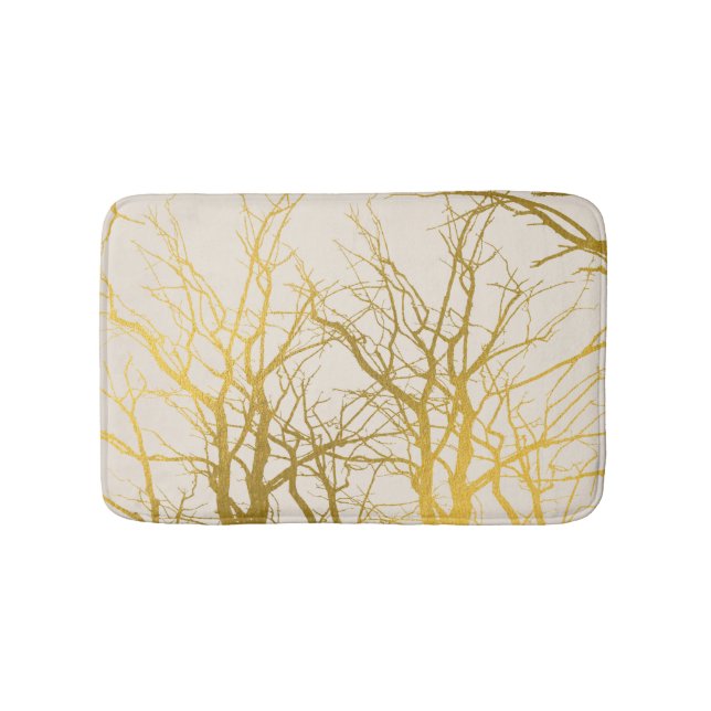 Gold Tree Branches Pattern Beige Background   Bath Mat (Front)