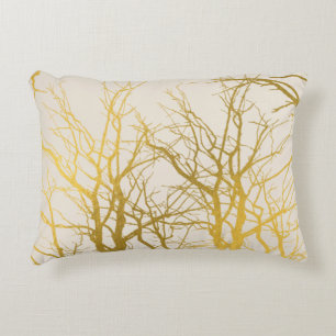 Gold Tree Branches Pattern Beige Background Decorative Cushion