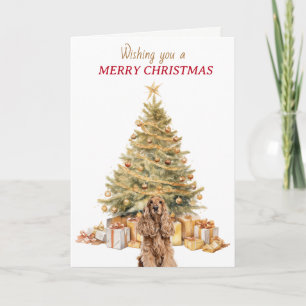 Gold Tree Buff Cocker Spaniel Christmas Holiday Card