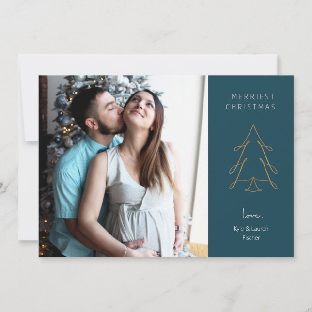Gold Tree Christmas Holiday Flat Holiday Card (Front)