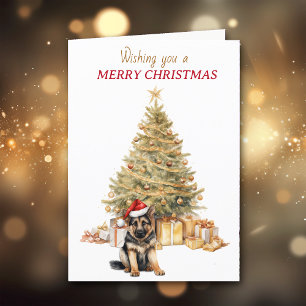 Gold Tree German Shepherd Puppy Christmas Card
