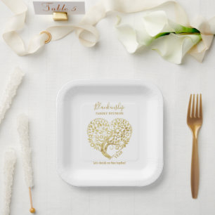 Gold Tree Heart Family Reunion Personalised Paper Plate