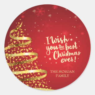 Gold Tree I Wish You The Best Christmas Ever Classic Round Sticker