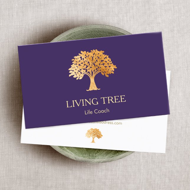 Gold  Tree Logo Life Coach Health and Wellness  Bu Business Card (Creator Uploaded)