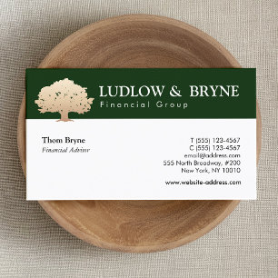Gold Tree Logo Traditional Professional Dark Green Business Card