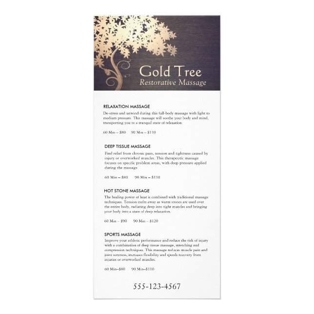 Gold Tree Massage Therapist Service Spa Menu (Front)