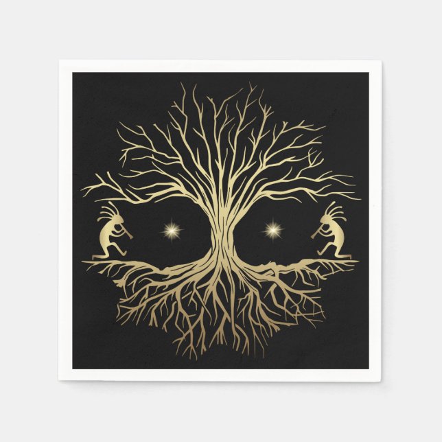 Gold Tree of Kokopelli Southwestern Party Napkins (Front)
