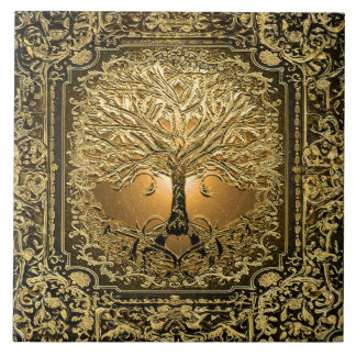 Gold Tree of Life Ancient Rustic Ceramic Tile