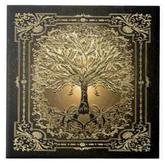 Gold Tree of Life Ancient Rustic Ceramic Tile