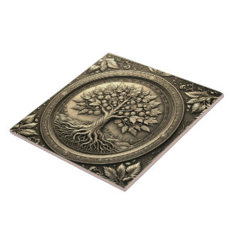 Gold Tree of Life Ancient Rustic Ceramic Tile
