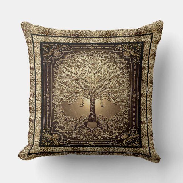 Gold Tree of Life Ancient Rustic  Cushion (Front)