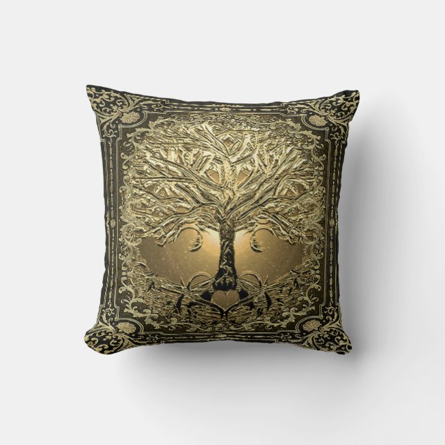 Gold Tree of Life Ancient Rustic Cushion (Front)