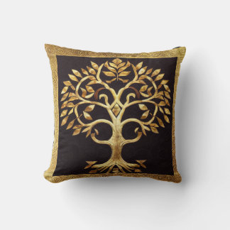 Gold Tree of Life by kedoki Ancient Rustic Cushion
