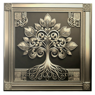 Gold Tree of Life Ceramic Tile