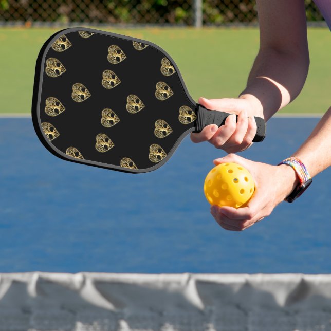 Gold tree of life heart black pattern pickleball paddle (Insitu)
