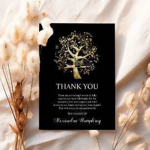Gold Tree of Life Sympathy Funeral Grief Thank You Card