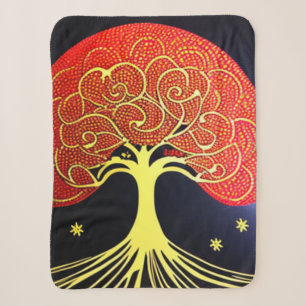 Gold Tree on Navy Background Sherpa Blanket