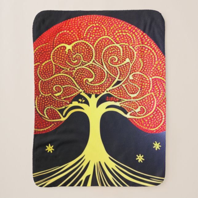 Gold Tree on Navy Background Sherpa Blanket (Front)