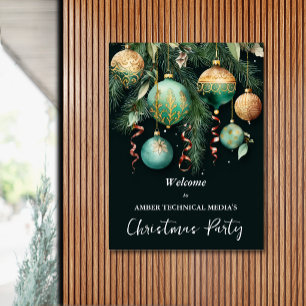 Gold Tree Ornaments Christmas Holiday Party Poster