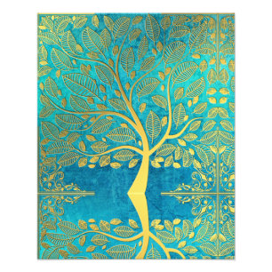 Gold tree reflection on Blue Peacock Photo Print