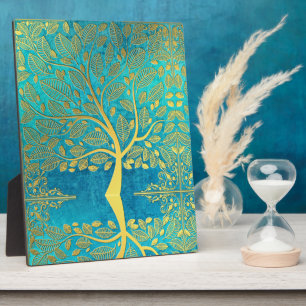 Gold tree reflection on Blue Peacock Plaque