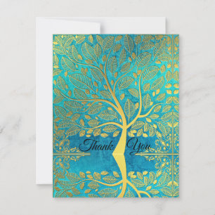 Gold tree reflection on Blue Peacock Thank You Card