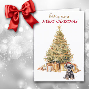 Gold Tree Schnauzer Puppy Christmas Card