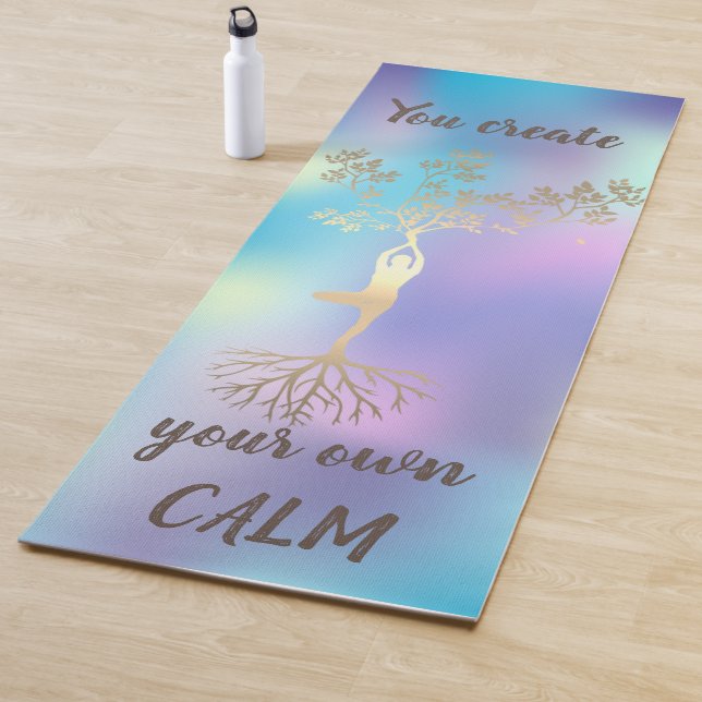 Gold Tree Silhouette,Colourful Holographic Yoga Yoga Mat (In Situ)