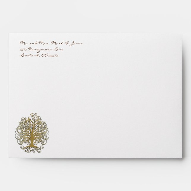 Gold Tree Swirl Wedding Envelopes (Front)