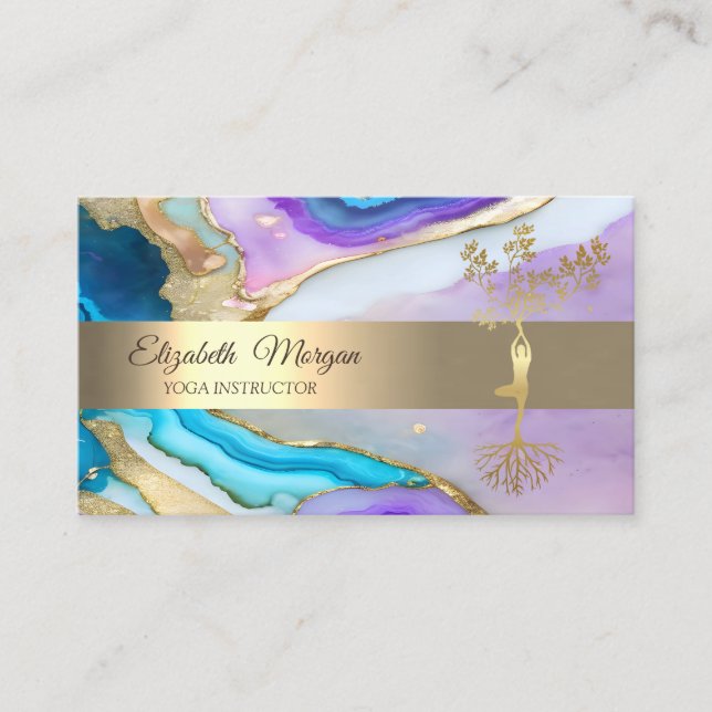  Gold Tree Violet Blue Yoga Instructor Business Card (Front)