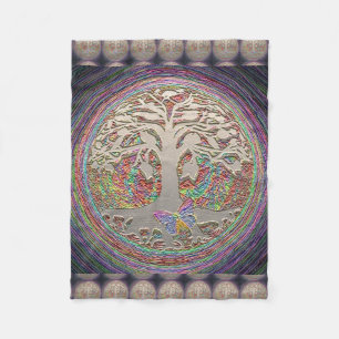 Gold Tree with Butterly Fleece Blanket