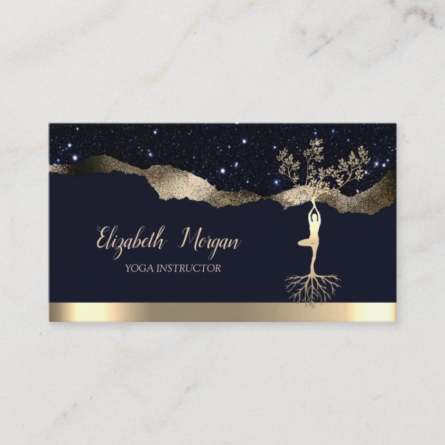  Gold Tree Women Silhouette Black Glitter Business Card (Front)