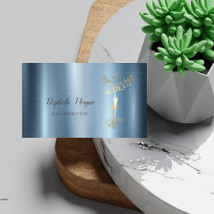Gold Tree Women Silhouette Blue Metallic Business Card